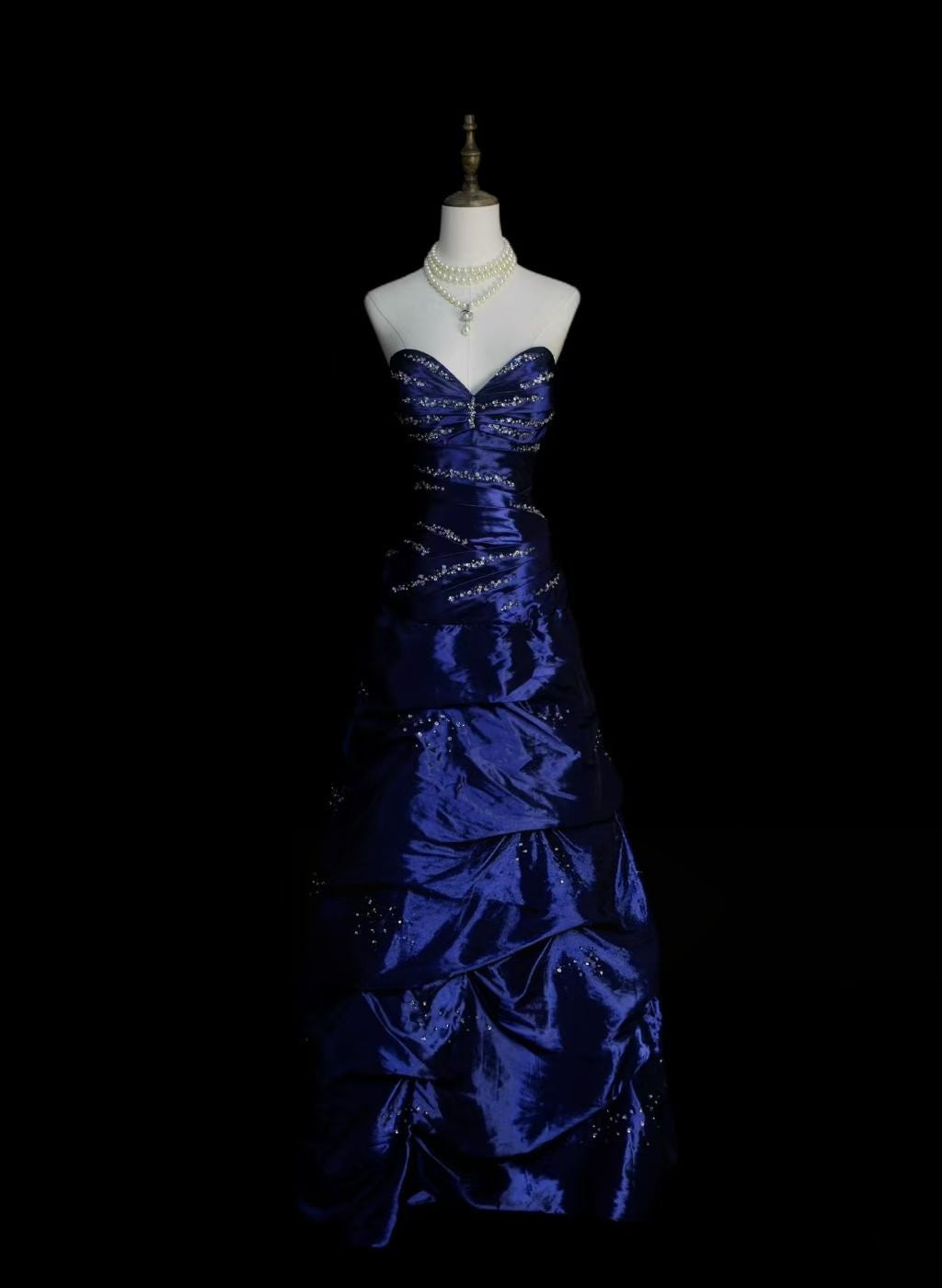 Sweetheart Royal Blue Beaded Formal Prom Dress Retro Evening Gowns   P2098