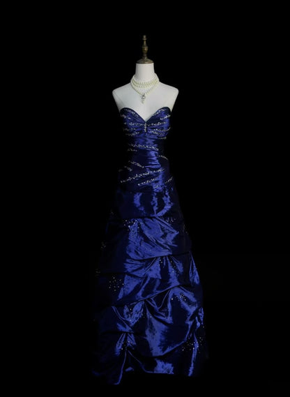 Sweetheart Royal Blue Beaded Formal Prom Dress Retro Evening Gowns   P2098