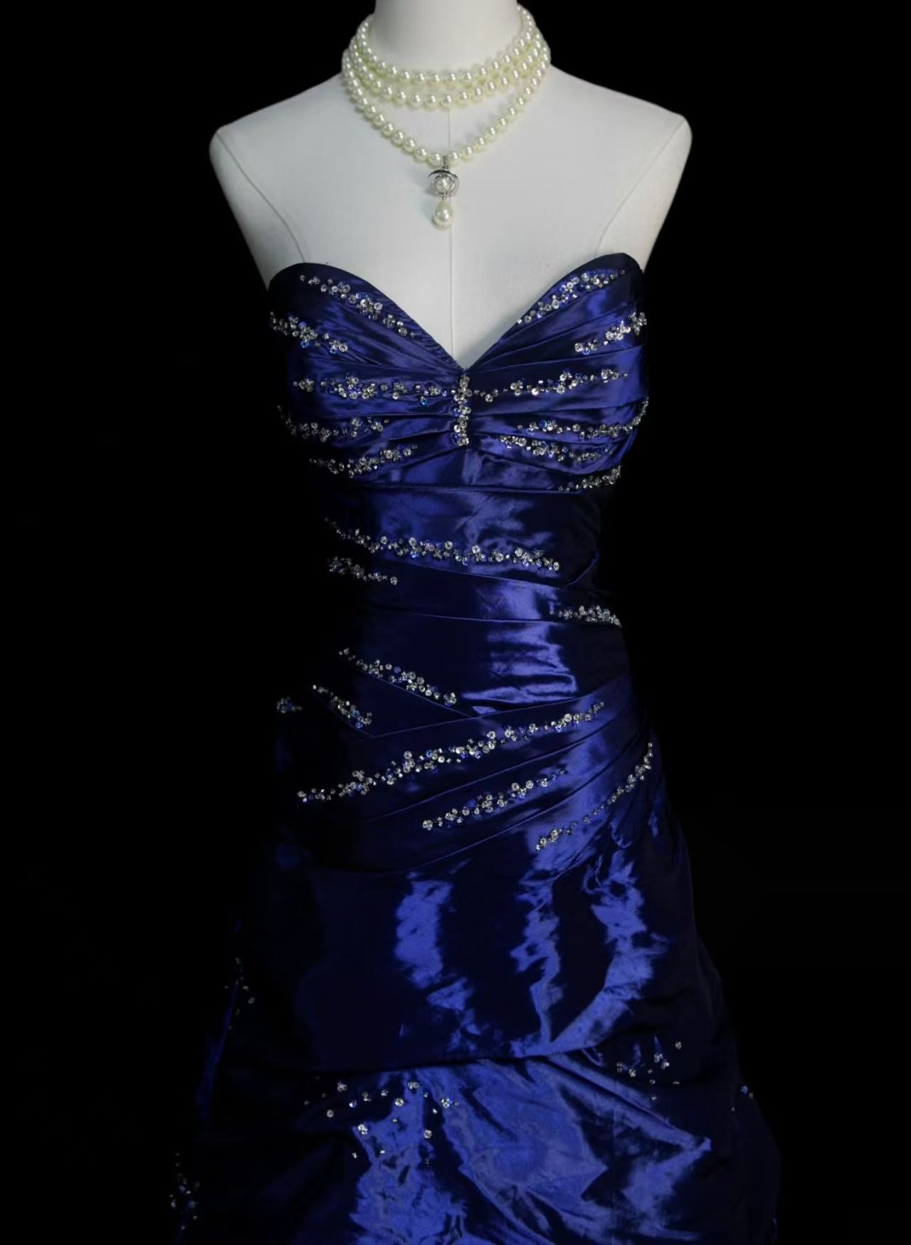 Sweetheart Royal Blue Beaded Formal Prom Dress Retro Evening Gowns   P2098