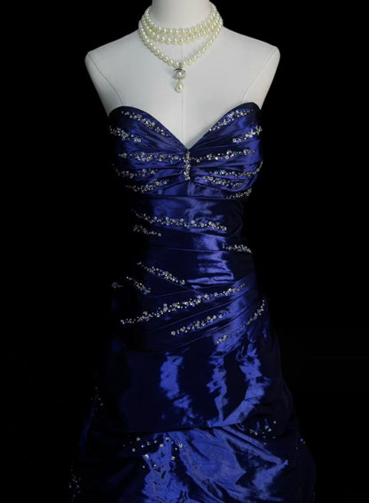 Sweetheart Royal Blue Beaded Formal Prom Dress Retro Evening Gowns   P2098