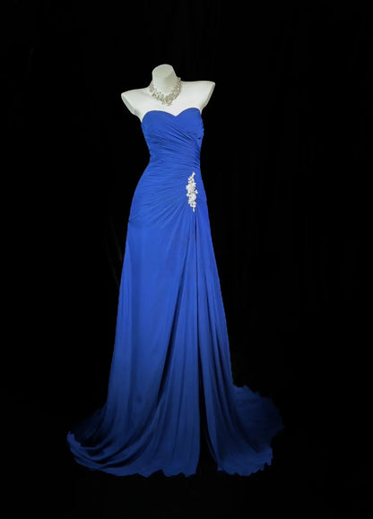 Sweetheart Royal Blue Chiffon Prom Dress Retro Formal Evening Dress  P1297