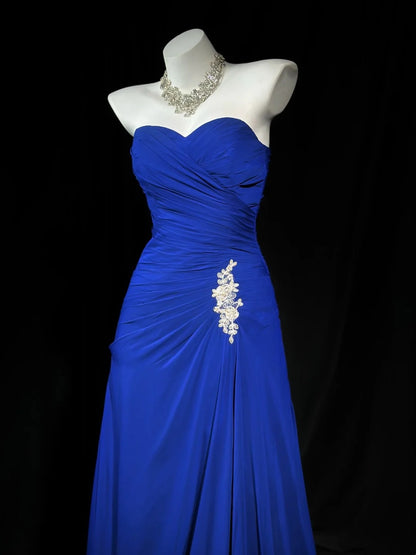 Sweetheart Royal Blue Chiffon Prom Dress Retro Formal Evening Dress  P1297
