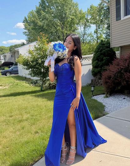 Sweetheart Royal Blue Mermaid Prom Dress Satin Evening Gown  P1584