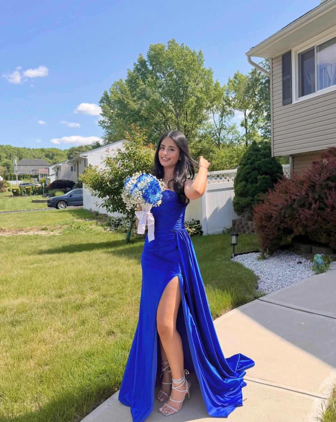 Sweetheart Royal Blue Mermaid Prom Dress Satin Evening Gown  P1584