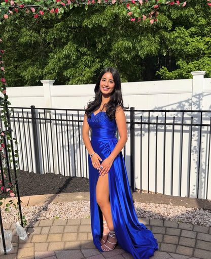 Sweetheart Royal Blue Mermaid Prom Dress Satin Evening Gown  P1584
