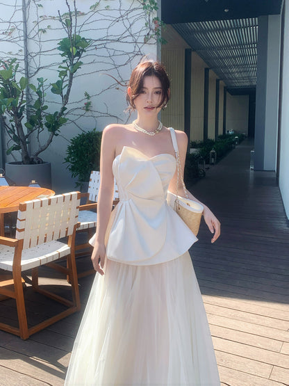 Sweetheart Satin Tulle A Line Formal Dress  P683