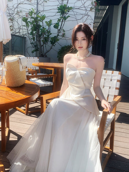 Sweetheart Satin Tulle A Line Formal Dress  P683