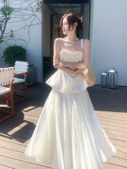 Sweetheart Satin Tulle A Line Formal Dress  P683