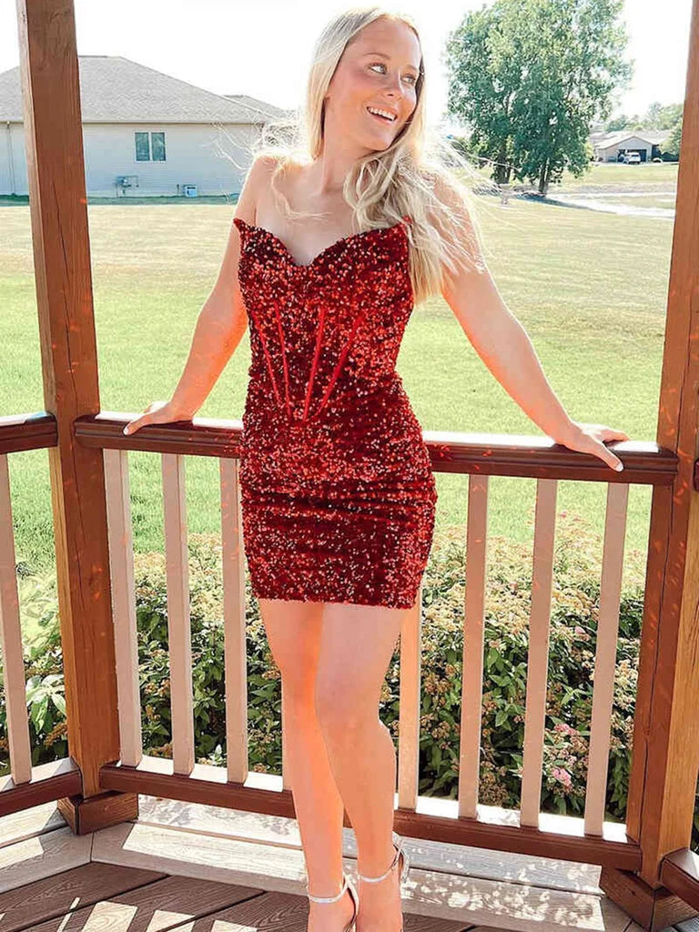 Sweetheart Sequins Sheath Mini Homecoming Dress P2324