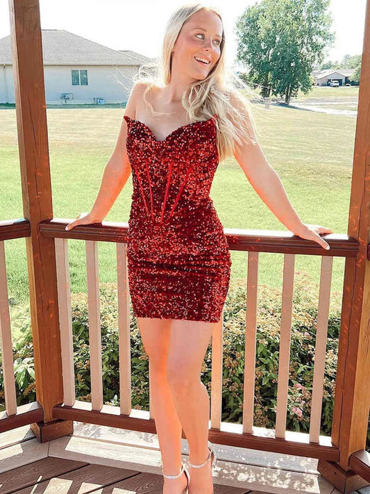 Sweetheart Sequins Sheath Mini Homecoming Dress P2324