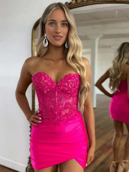 Sweetheart Sheath Mini Homecoming Dress Appliqued Cocktail Dress  P2308