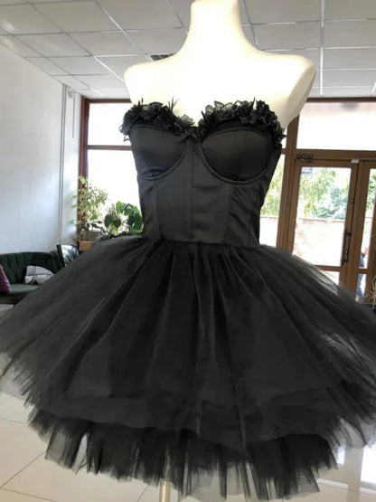 Sweetheart Short Black Homecoming Dresses Tulle Birthday Dress  P2315