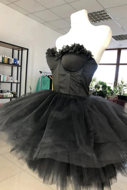 Sweetheart Short Black Homecoming Dresses Tulle Birthday Dress  P2315