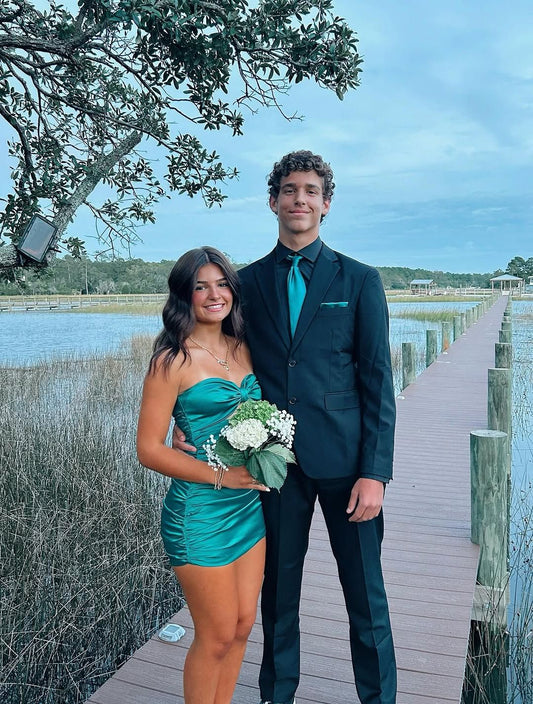 Sweetheart Short Sheath Satin Teal Homecoming Dress  P1538