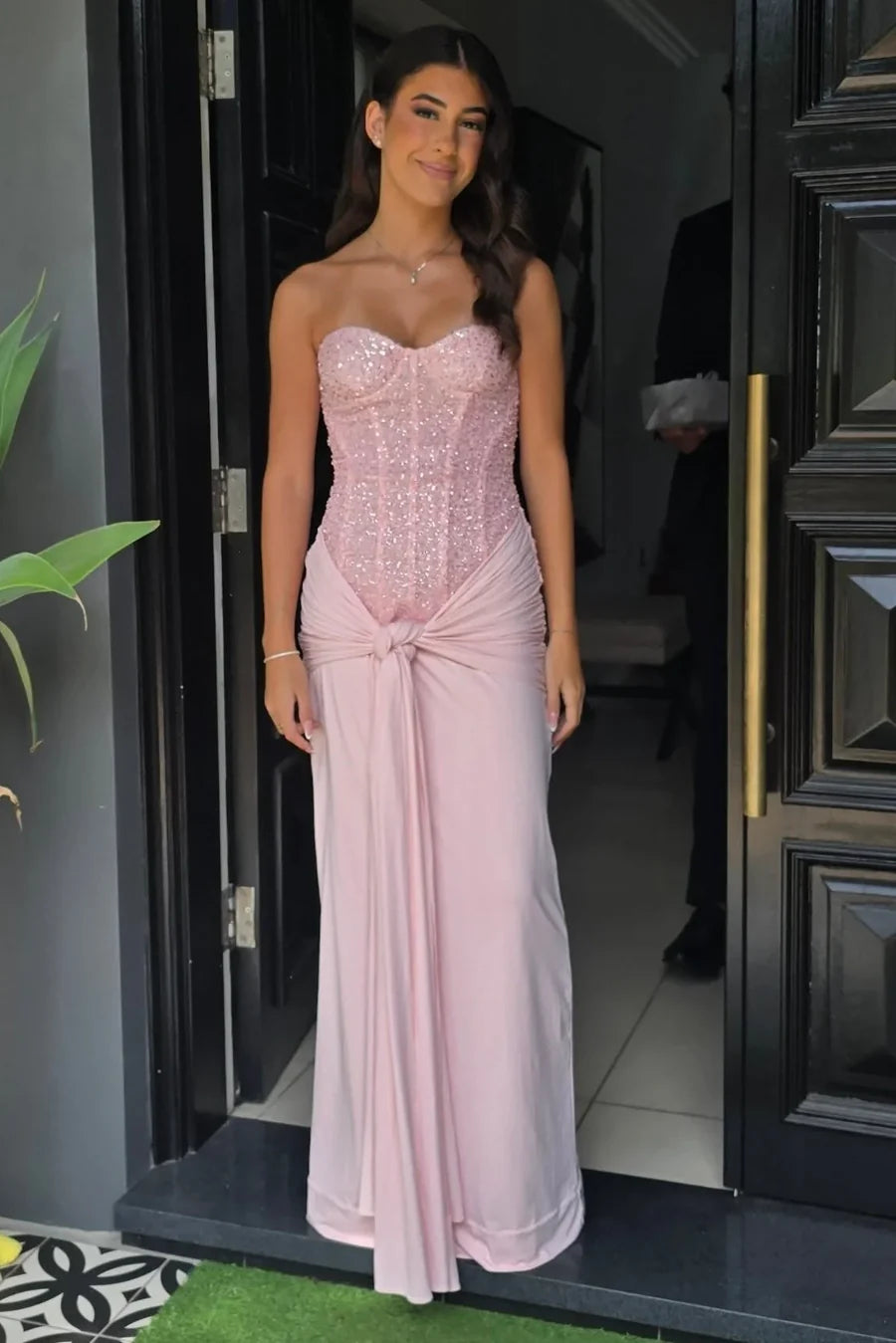 Sweetheart Strapless Pink Formal Prom Dress Sheath Evening Dress  P1031