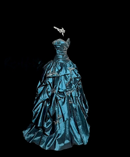 Sweetheart Teal A Line Prom Dress Vintage Formal Dress With Appliques  P1098