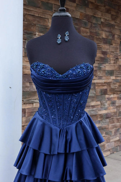 Sweetheart Tiered Long Formal Prom Dress With Slit  P2516