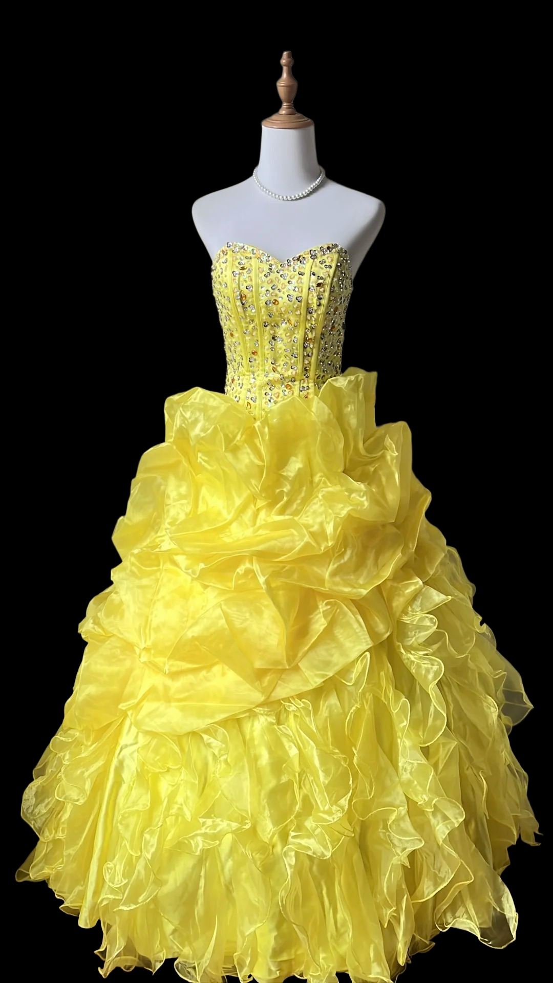 Sweetheart Yellow Organza Birthday Gown A Line Ruffled Formal Prom Dress P1887