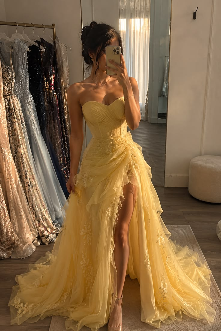Sweetheart Yellow Retro Birthday Dress Formal Prom Dress  P1427