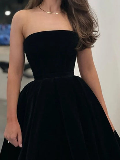 Tea Length Black Velvet Prom Dresses Homecoming Dresses  P2358