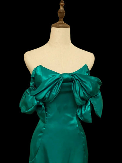 Turquoise Green Sheath Satin Homecoming Dress With Bow  P1672