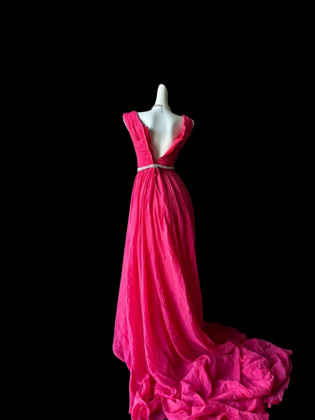 V Neck A Line Pink Chiffon Long Prom Dress Wedding Guest Dress  P1901