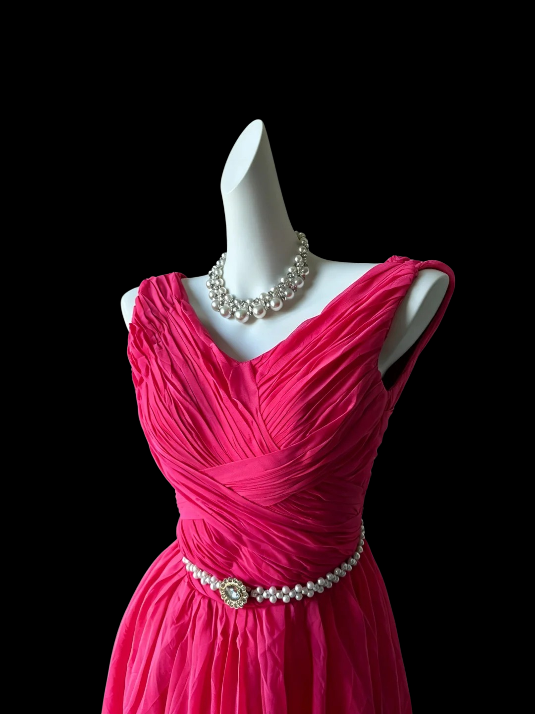V Neck A Line Pink Chiffon Long Prom Dress Wedding Guest Dress  P1901
