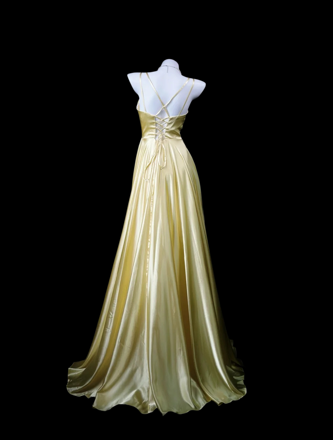 V Neck A Line Satin Prom Dress Formal Wedding Guest Dress   P2003