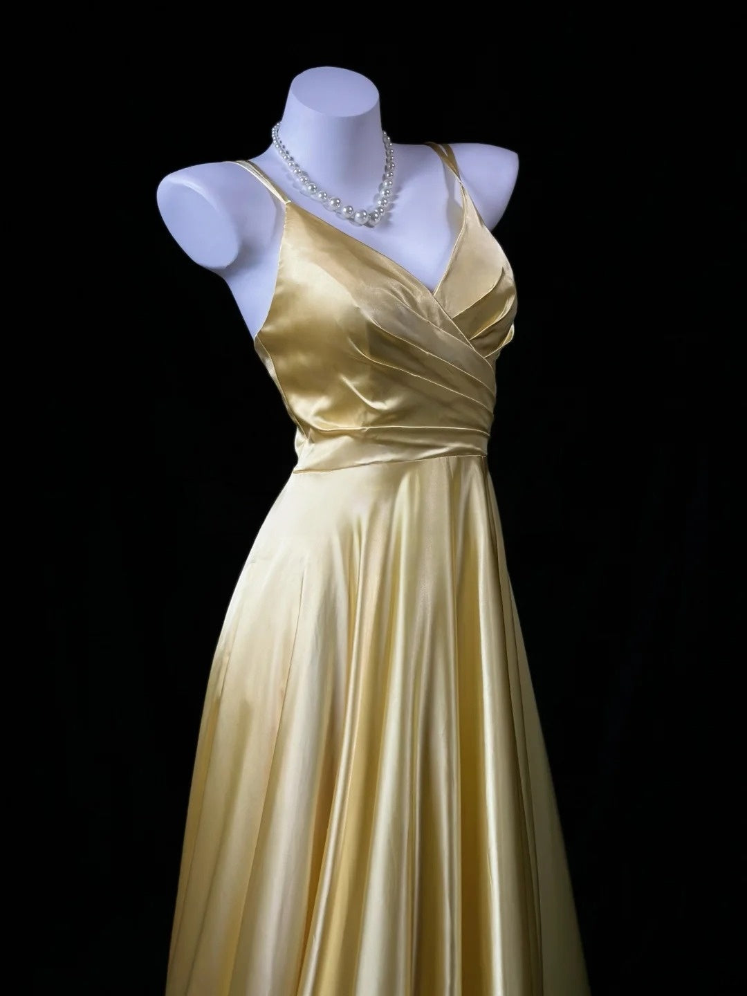 V Neck A Line Satin Prom Dress Formal Wedding Guest Dress   P2003