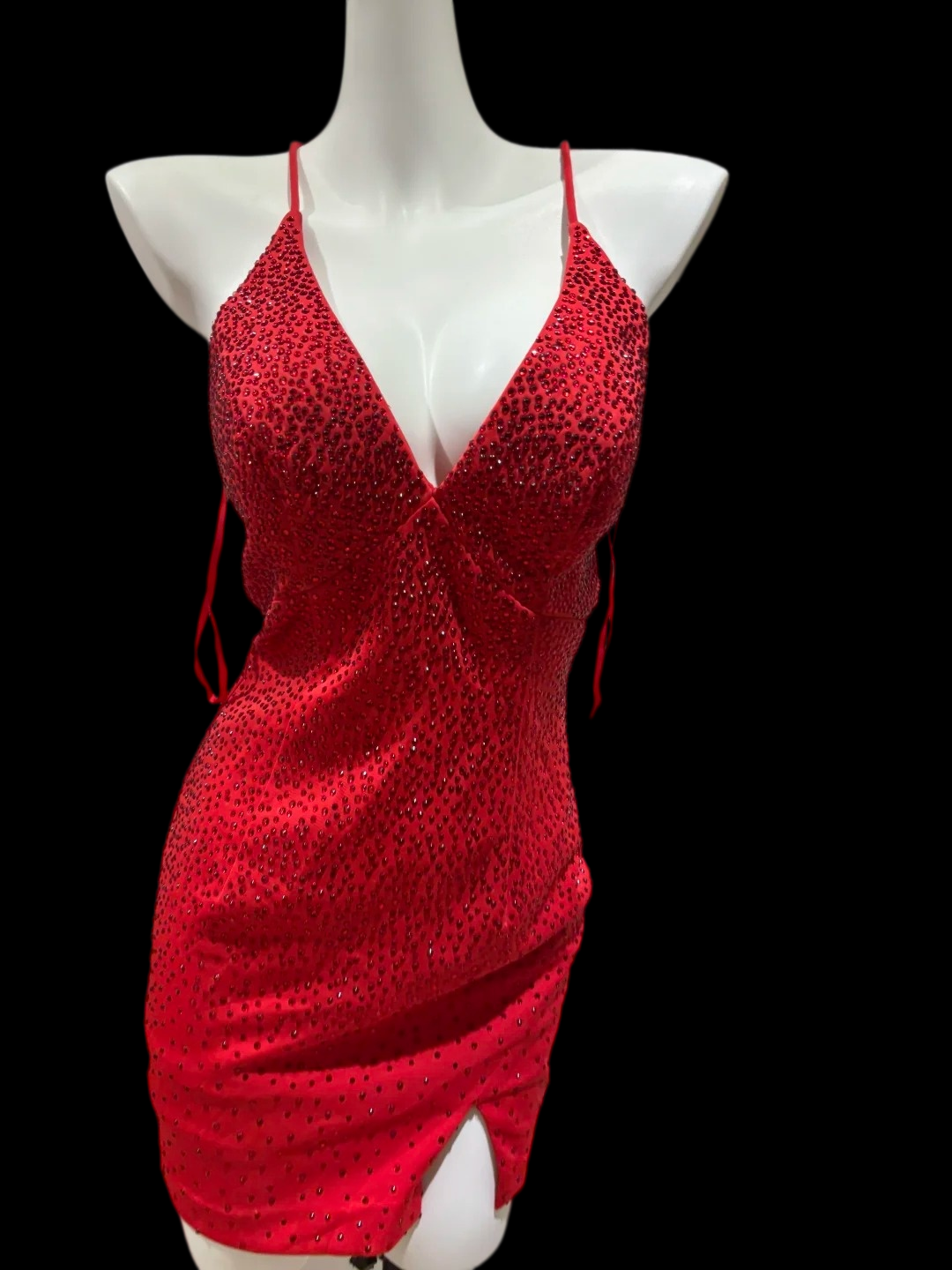V Neck Beaded Red Birthday Dress Short Homecoming Dress  P2616