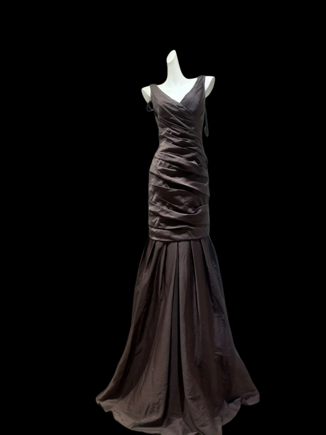 V Neck Brown Mermaid Formal Prom Dress Pleated Evening Dress  P1848
