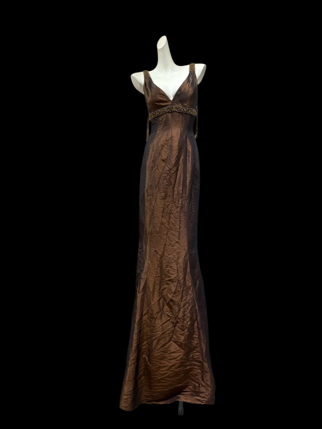 V Neck Brown Mermaid Retro Prom Dress Beaded Formal Evening Gown   P1855