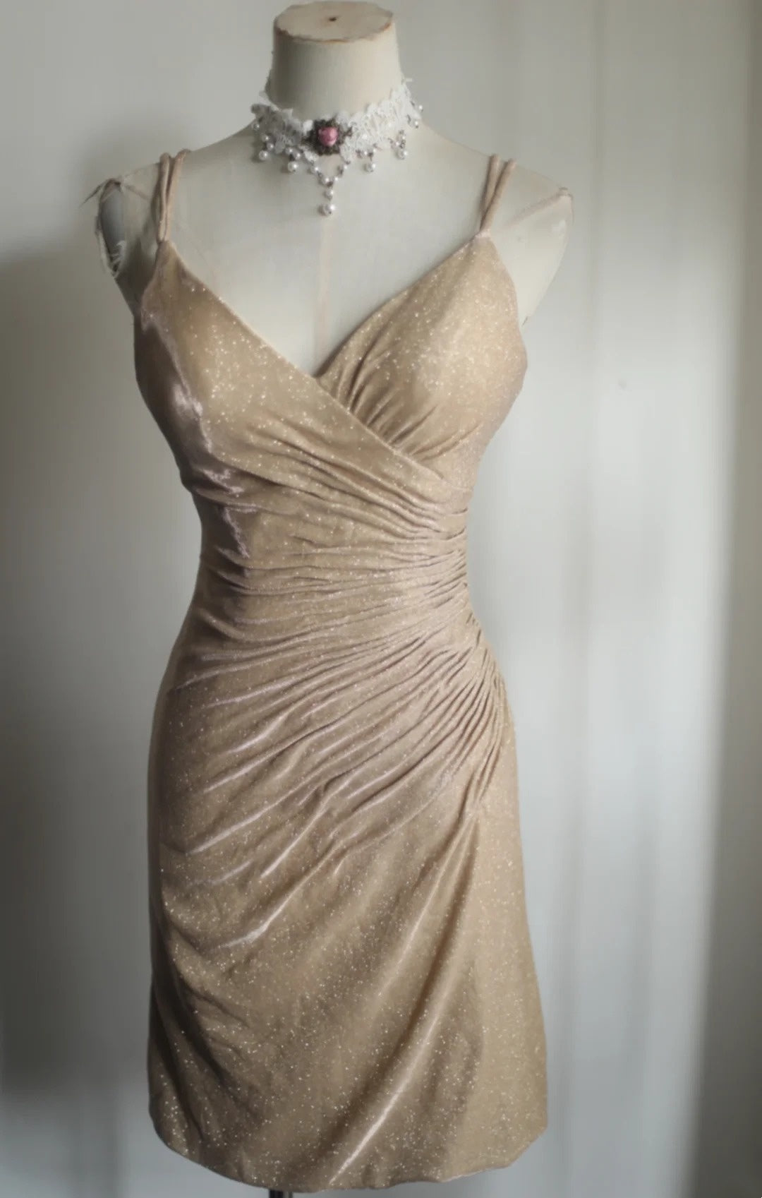 V Neck Champagne Sparkle Homecoming Dress Short Birthday Dress  P1506