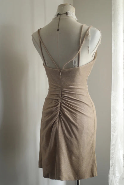 V Neck Champagne Sparkle Homecoming Dress Short Birthday Dress  P1506