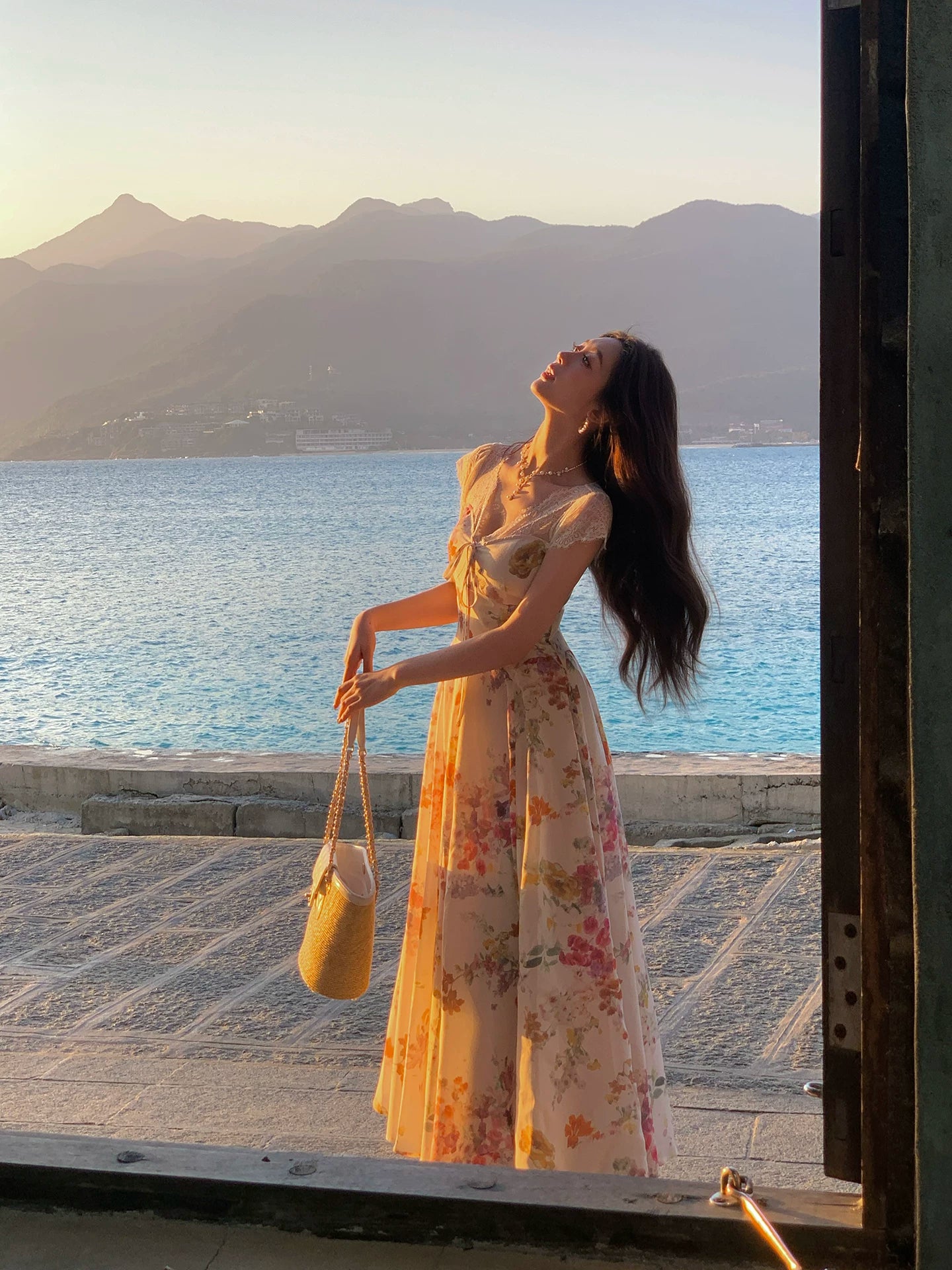 V Neck Flora Summer Dress A Line Long Dress L142