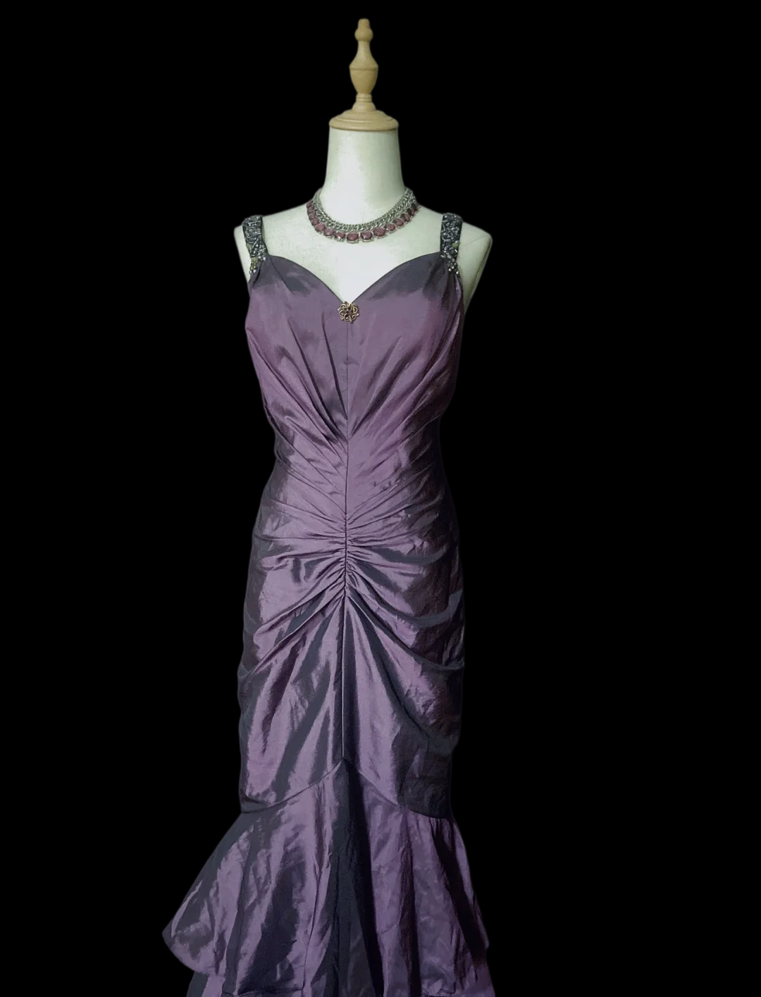 V Neck Mermaid Purple Prom Dress Layered Taffeta Evening Dress P921