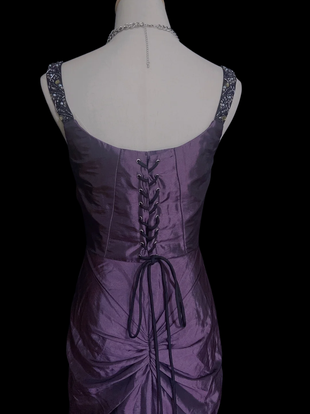 V Neck Mermaid Purple Prom Dress Layered Taffeta Evening Dress P921