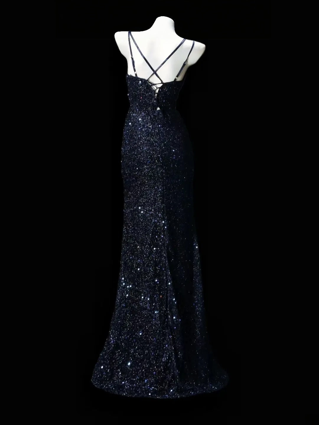 V Neck Navy Blue Sequins Mermaid Prom Dress Sparkle Evening Dress  P1973