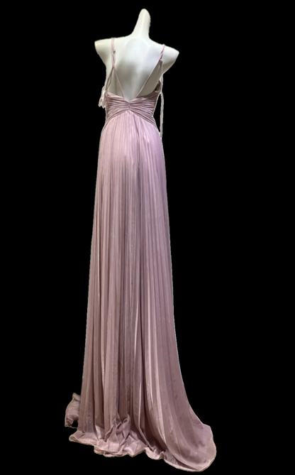 V Neck Pink Pleated Long Prom Dress Wedding Guest Dress  P2002