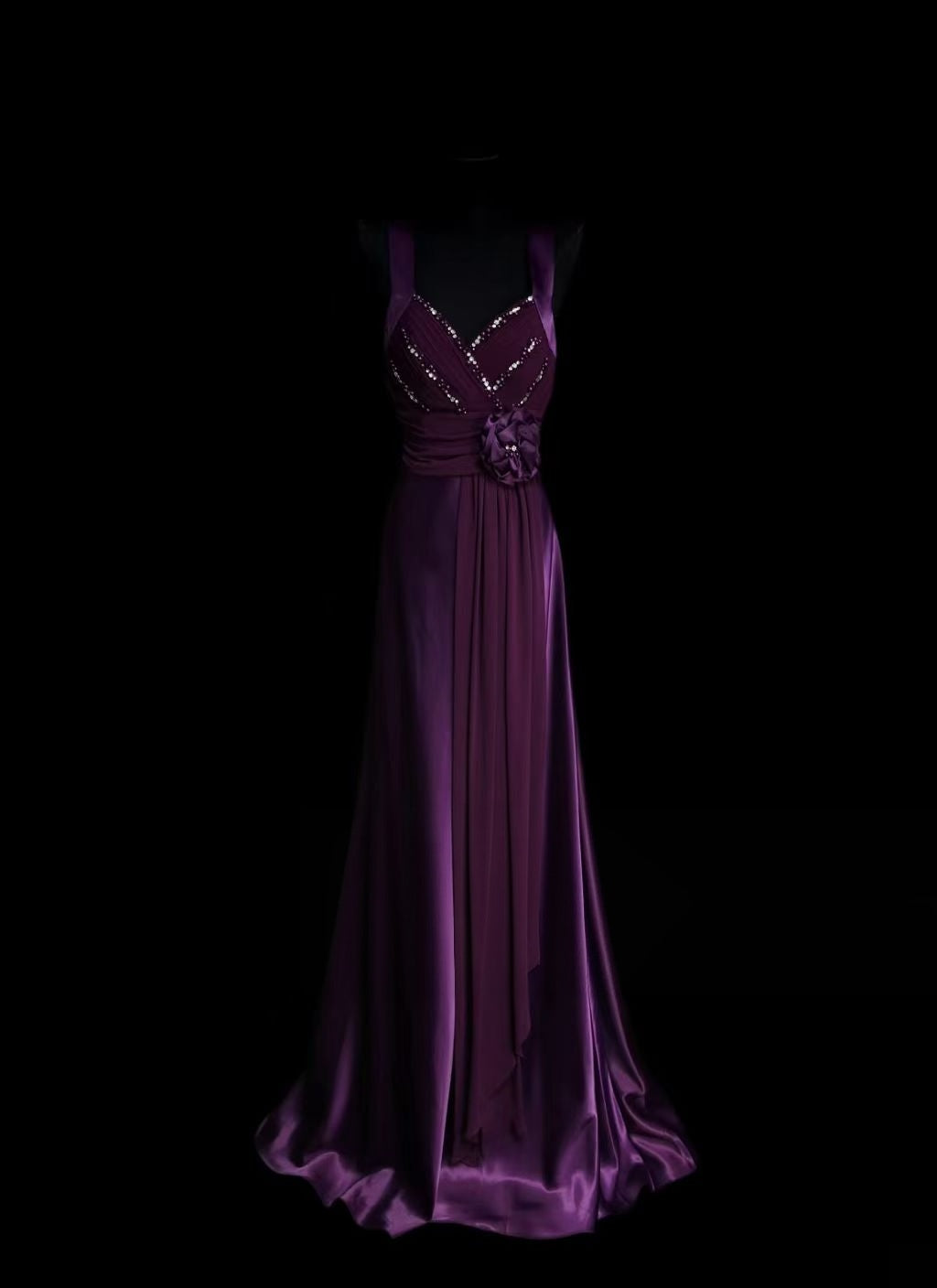V Neck Purple A Line Formal Wedding Guest Dress Retro Prom Dress   P2096