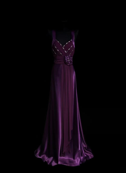 V Neck Purple A Line Formal Wedding Guest Dress Retro Prom Dress   P2096