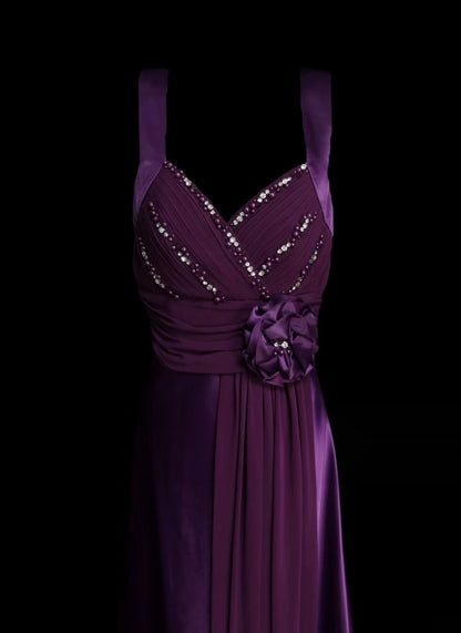 V Neck Purple A Line Formal Wedding Guest Dress Retro Prom Dress   P2096