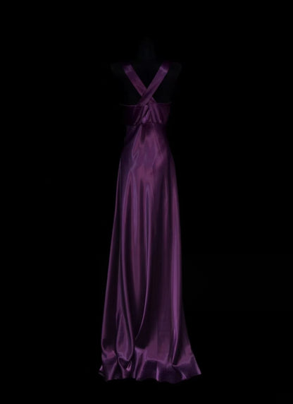 V Neck Purple A Line Formal Wedding Guest Dress Retro Prom Dress   P2096