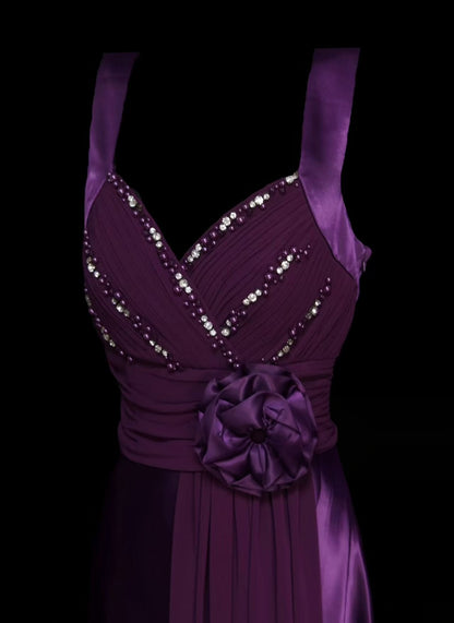 V Neck Purple A Line Formal Wedding Guest Dress Retro Prom Dress   P2096