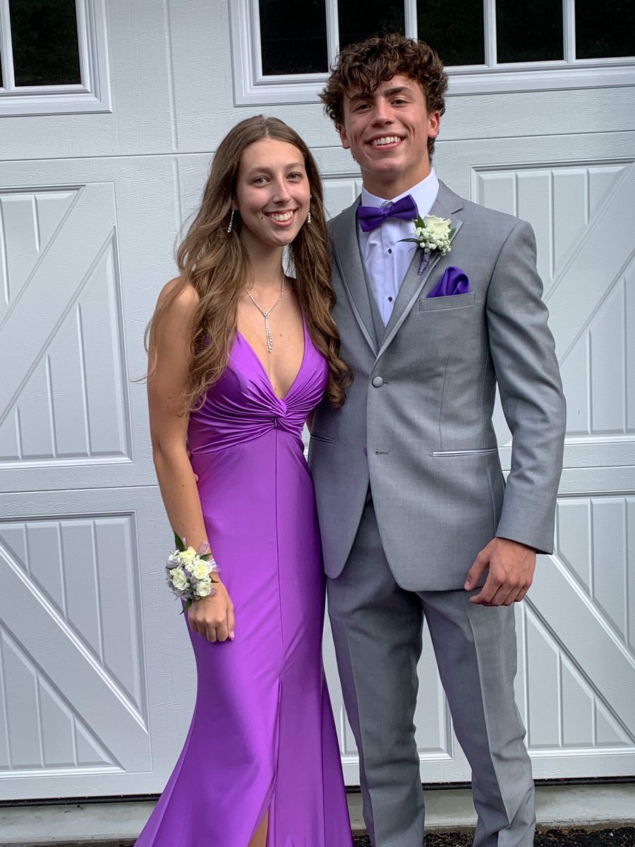 V Neck Purple Satin Prom Dress Mermaid Evening Gown  P1440