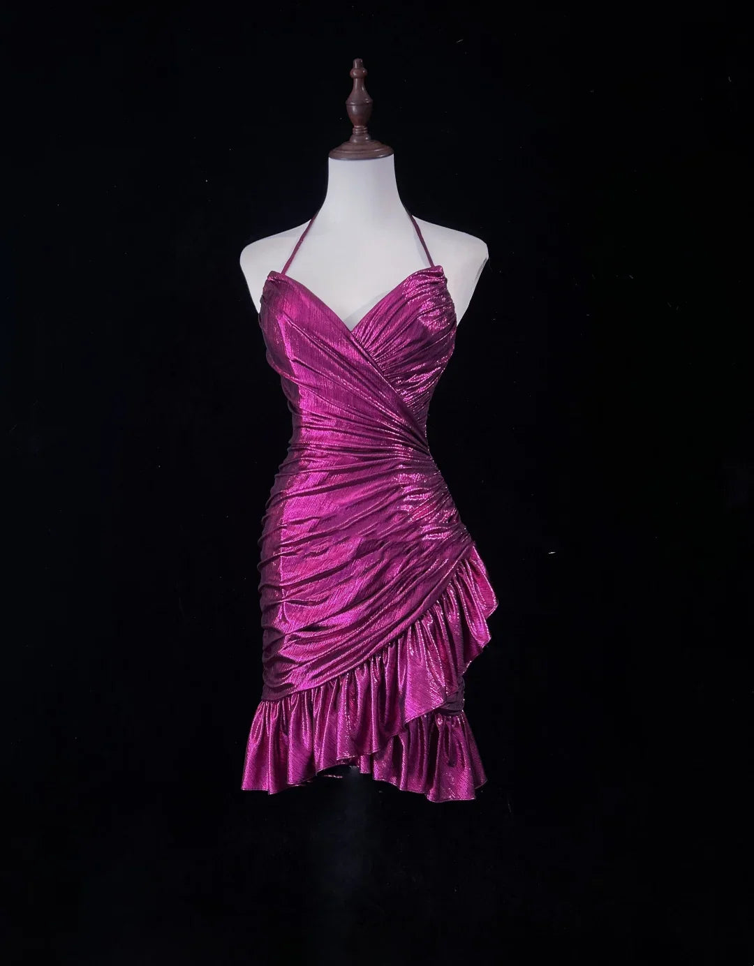 V Neck Ruffled Fuchsia Mini Sheath Homecoming Dress   P2148