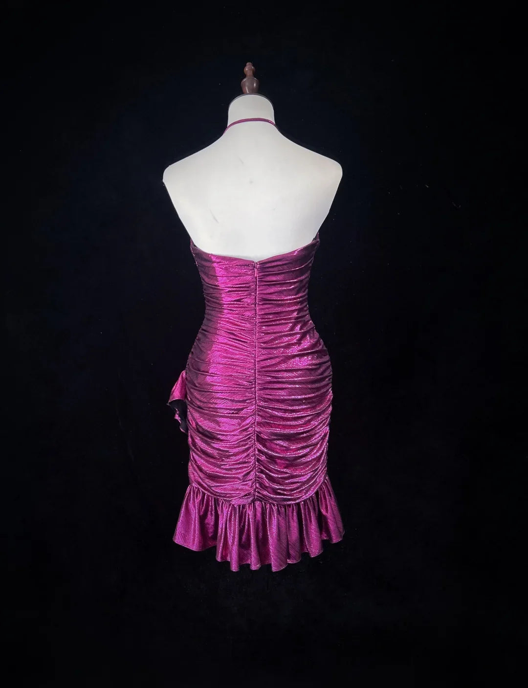 V Neck Ruffled Fuchsia Mini Sheath Homecoming Dress   P2148