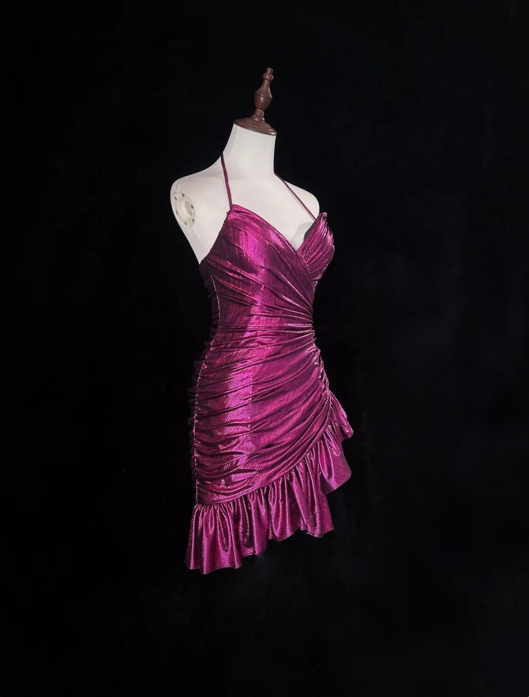 V Neck Ruffled Fuchsia Mini Sheath Homecoming Dress   P2148