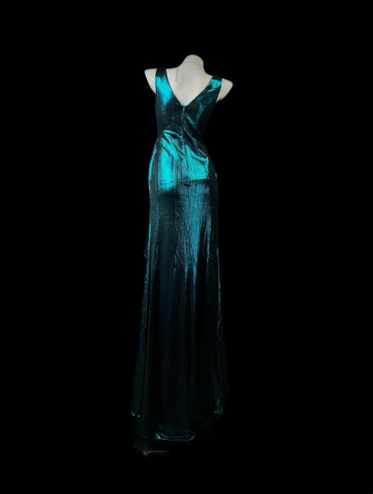 V Neck Teal Wedding Guest Dress A Line Evening Dress    P2005