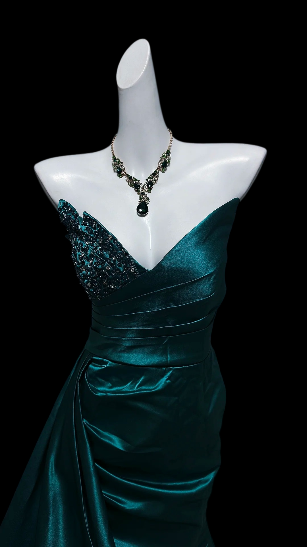 V Neck Turquoise Green Mermaid Formal Prom Dress Beaded Evening Gown  P2417